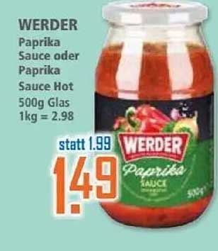 WERDER Paprika Sauce oder Paprika Sauce Hot 500g Glas