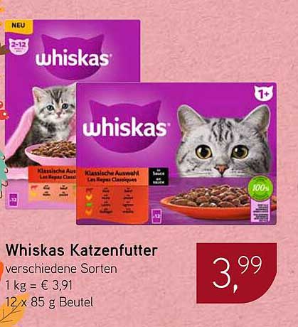 Whiskas Katzenfutter verschiedene Sorten 12 x 85 g Beutel
