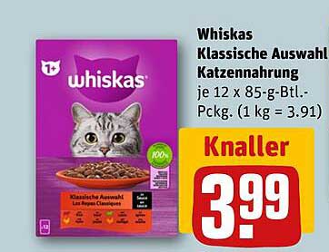 Whiskas Klassische Auswahl Katzennahrung, je 12 x 85-g-Btl.-Pktg.