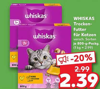 WHISKAS Trockenfutter für Katzen 800 g - 20% Rabatt!