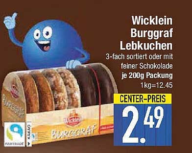 Wicklein Burggraf Lebkuchen 3-fach sortiert oder mit feiner Schokolade je 200g Packung