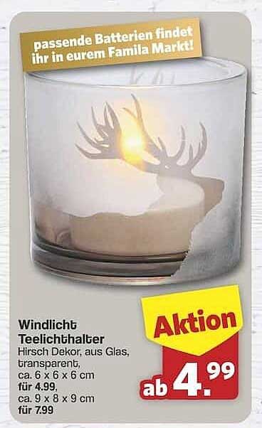 Windlicht Teelichthalter Hirsch Deko aus Glas, transparent