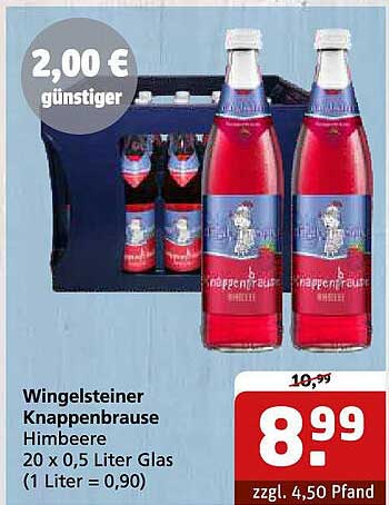Wingelsteiner Knappenbrause Himbeere 20 x 0,5 Liter Gläser