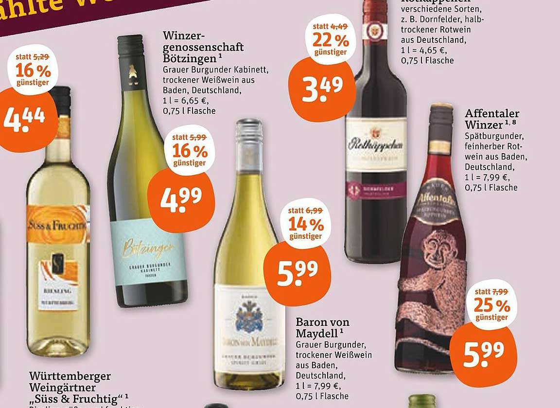 Winzergenossenschaft Bötzingen Grauer Burgunder Kabinett, trockener Weißwein aus Baden