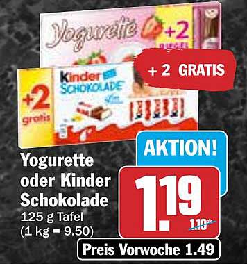 Yogurette oder Kinder Schokolade 125 g Tafel + 2 gratis