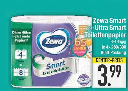 Zewa Smart oder Ultra Smart Toilettenpapier 3/4-lagig
