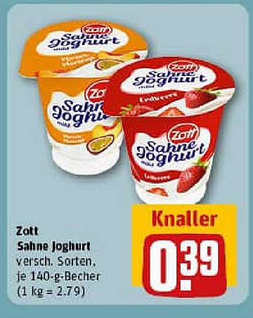 Zott Sahne Joghurt verschiedene Sorten, je 140-g-Becher