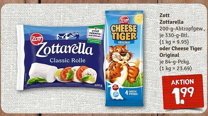Zott Zottarella Classic Rolle oder Cheese Tiger Original