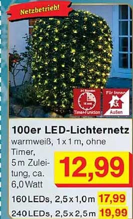 100er LED-Lichternetz warmweiß, 1 x 1 m, ohne Timer