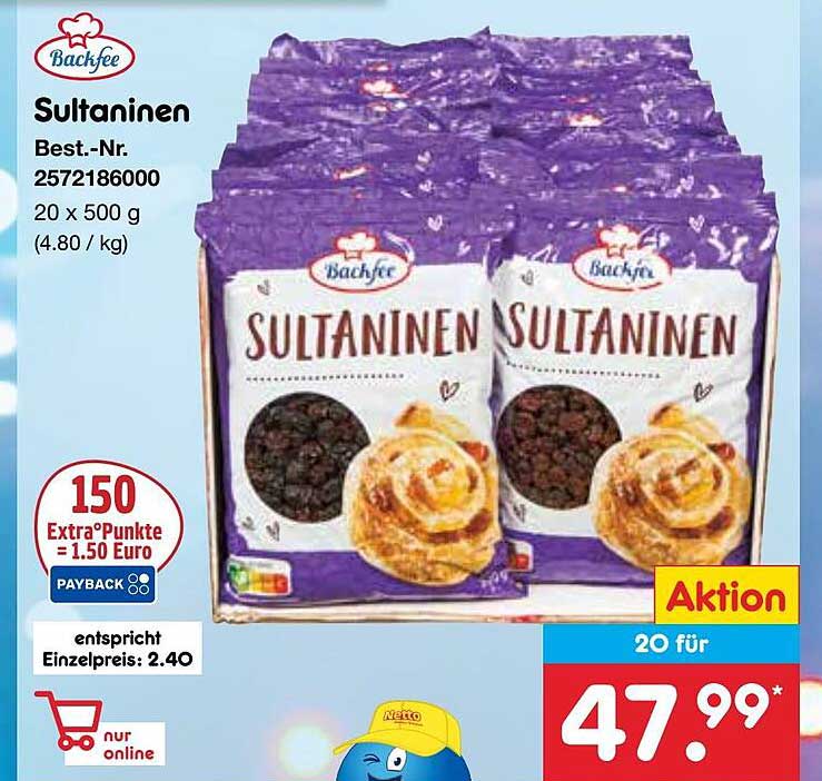 20 x 500 g Sultaminen von Backfee