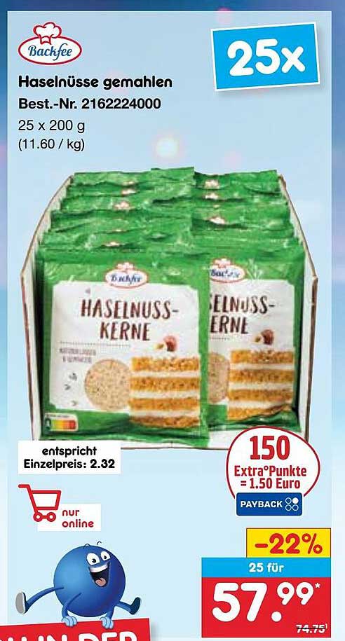 25 x 200 g Haselnüsse gemahlen