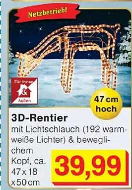 3D-Rentier mit Lichtschlauch und beweglichem Kopf