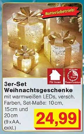 3er-Set Weihnachtsgeschenke mit warmweißen LEDs