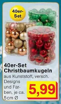 40er-Set Christbaumkugeln aus Kunststoff, verschieden Design und Farben