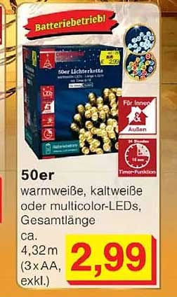 50er Lichterkette mit warmweißen, kaltweißen oder multicolor-LEDs