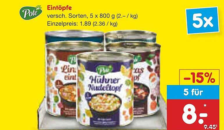 5x Pote Eintöpfe – Verschiedene Sorten, 800 g