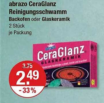 abrazo CeraGlanz Reinigungsschwamm Backofen oder Glaskeramik 2 Stück je Packung