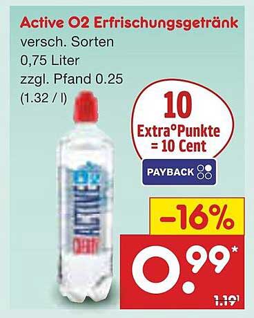 Active O2 Erfrischungsgetränk 0,75 Liter - verschiedene Sorten