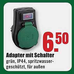 Adapter mit Schalter - grün, IP44, spritzwassergeschützt, für außen