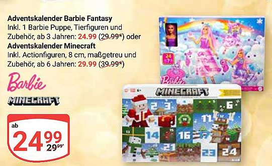Adventskalender Barbie Fantasy oder Minecraft