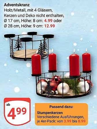 Adventskranz Holz/Metall mit 4 Gläsern