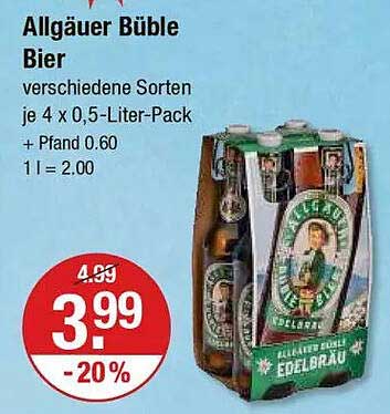 Allgäuer Büble Bier – verschiedene Sorten je 4 x 0,5-Liter-Pack