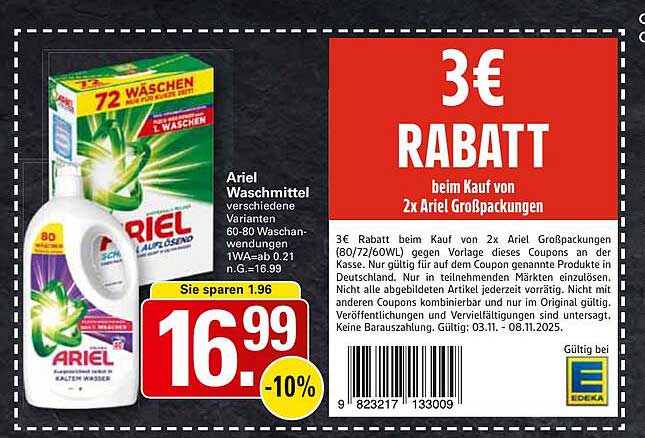 Ariel Waschmittel – Verschiedene Varianten mit Rabatt