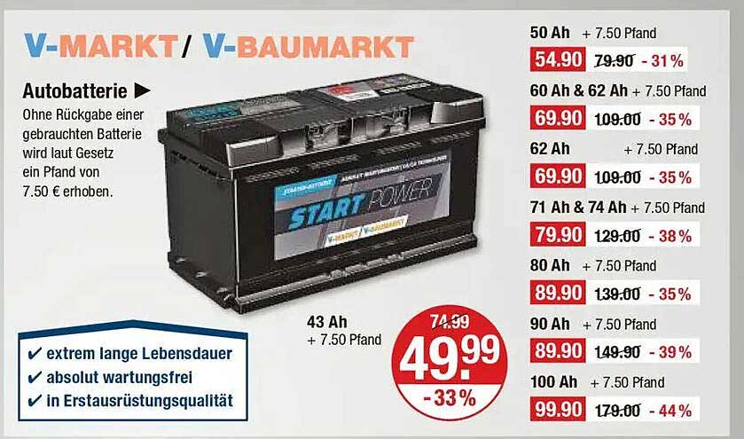 Autobatterie START POWER 43 Ah - ohne Rückgabe erforderlich