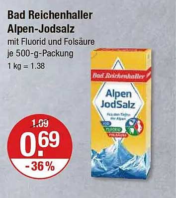 Bad Reichenhaller Alpen-Jodsalz mit Fluorid und Folsäure 500-g-Packung