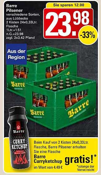 Barre Pilsener - 2 Kisten à 24 x 0,33 Liter Flaschen