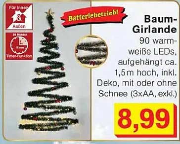Baum-Girlande mit 90 warm-weißen LEDs