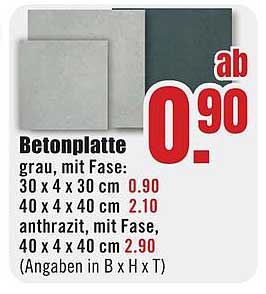 Betonplatte grau, mit Fase, 30 x 4 x 30 cm für 0,90 €