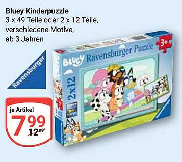 Bluey Kinderpuzzle 3 x 49 Teile oder 2 x 12 Teile, verschiedene Motive