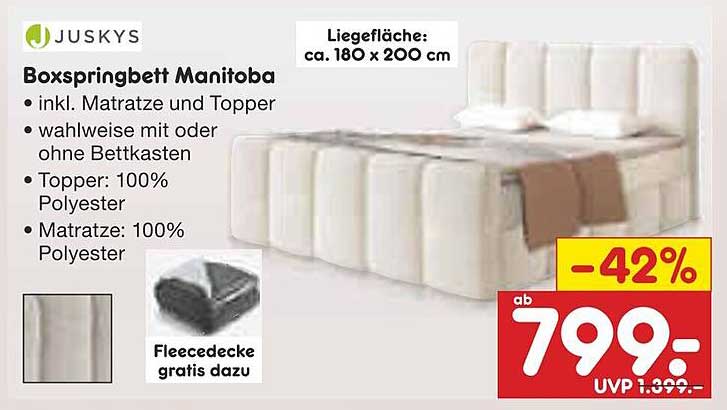 Boxspringbett Manitoba inkl. Matratze und Topper