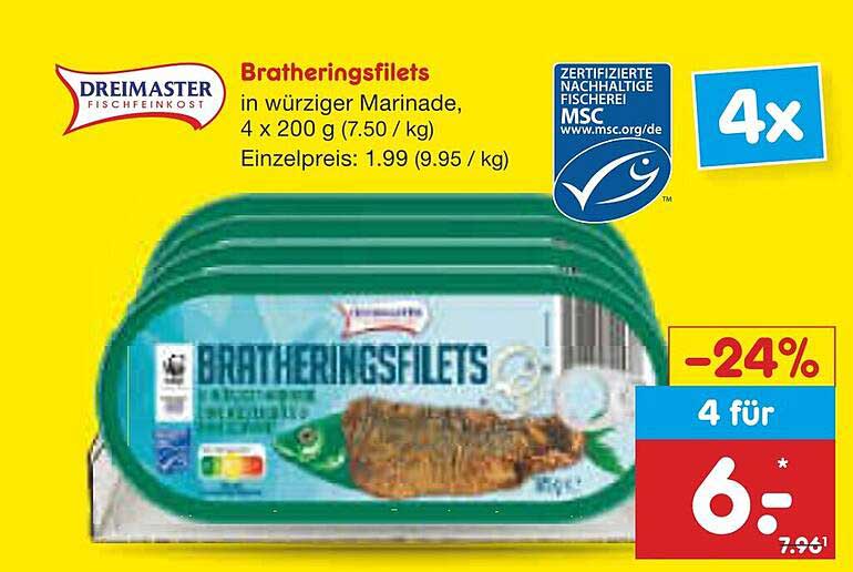 Bratheringsfilets in würziger Marinade, 4 x 200 g