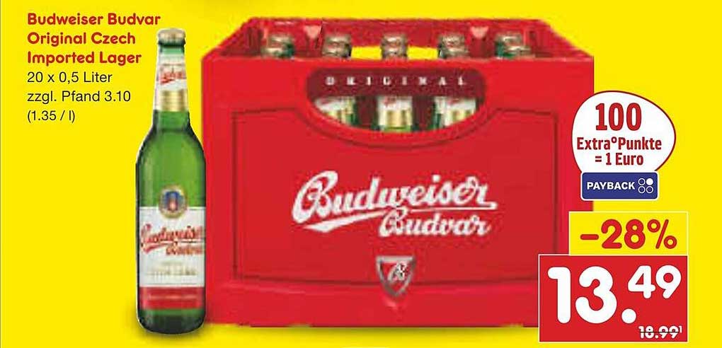 Budweiser Budvar Original Czech Imported Lager 20 x 0,5 Liter