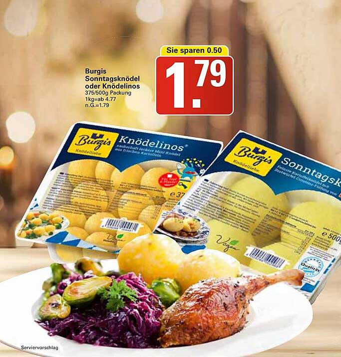 Burgis Sonntagknödel oder Knödelinos 375g/500g Packung