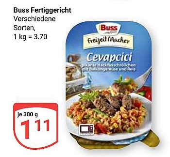 Buss Fertiggericht Cevapcici mit Beilagen und Reis - 300 g