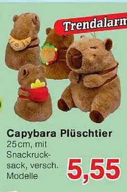 Capybara Plüschtier 25 cm, mit Snackrucksack, verschiedene Modelle