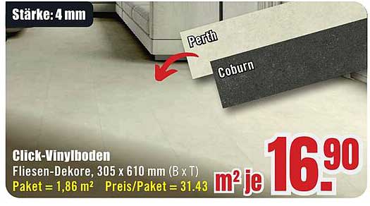 Click-Vinylboden Fliesen-Dekore, 305 x 610 mm