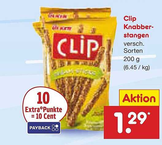 Clip Knabberstangen verschiedene Sorten 200 g