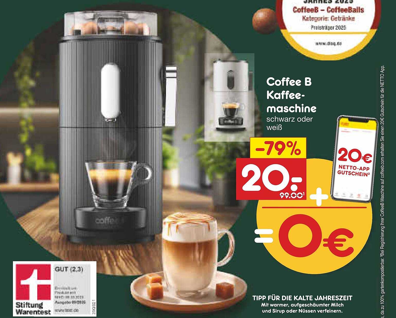 Coffee B Kaffeemaschine schwarz oder weiß