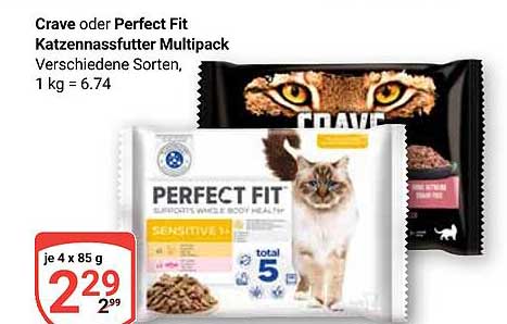 Crave oder Perfect Fit Katzen Nassfutter Multipack 4 x 85 g