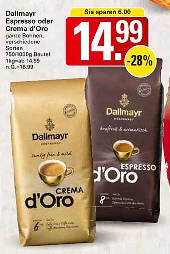 Dallmayr Espresso oder Crema d’Oro 750g – ganze Bohnen, verschiedene Sorten