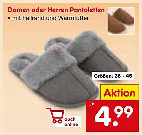 Damen oder Herren Pantoletten mit Fellrand und Warmfutter
