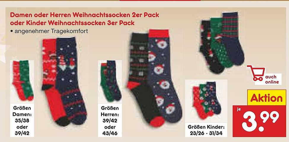 Damen oder Herren Weihnachtssocken 2er Pack oder Kinder Weihnachtssocken 3er Pack