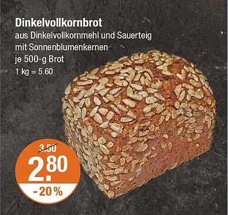 Dinkelvollkornbrot aus Dinkelvollkornmehl und Sauerteig mit Sonnenblumenkernen