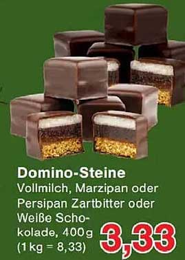 Domino-Steine Vollmilch, Marzipan oder Persipan Zartbitter oder weiße Schokolade, 400 g