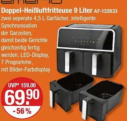 Doppel-Heißluftfritteuse 9 Liter AF-132833