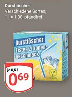 Durstlöscher Eistee Zitronen-Geschmack, 1 l = 1,38, pfandfrei